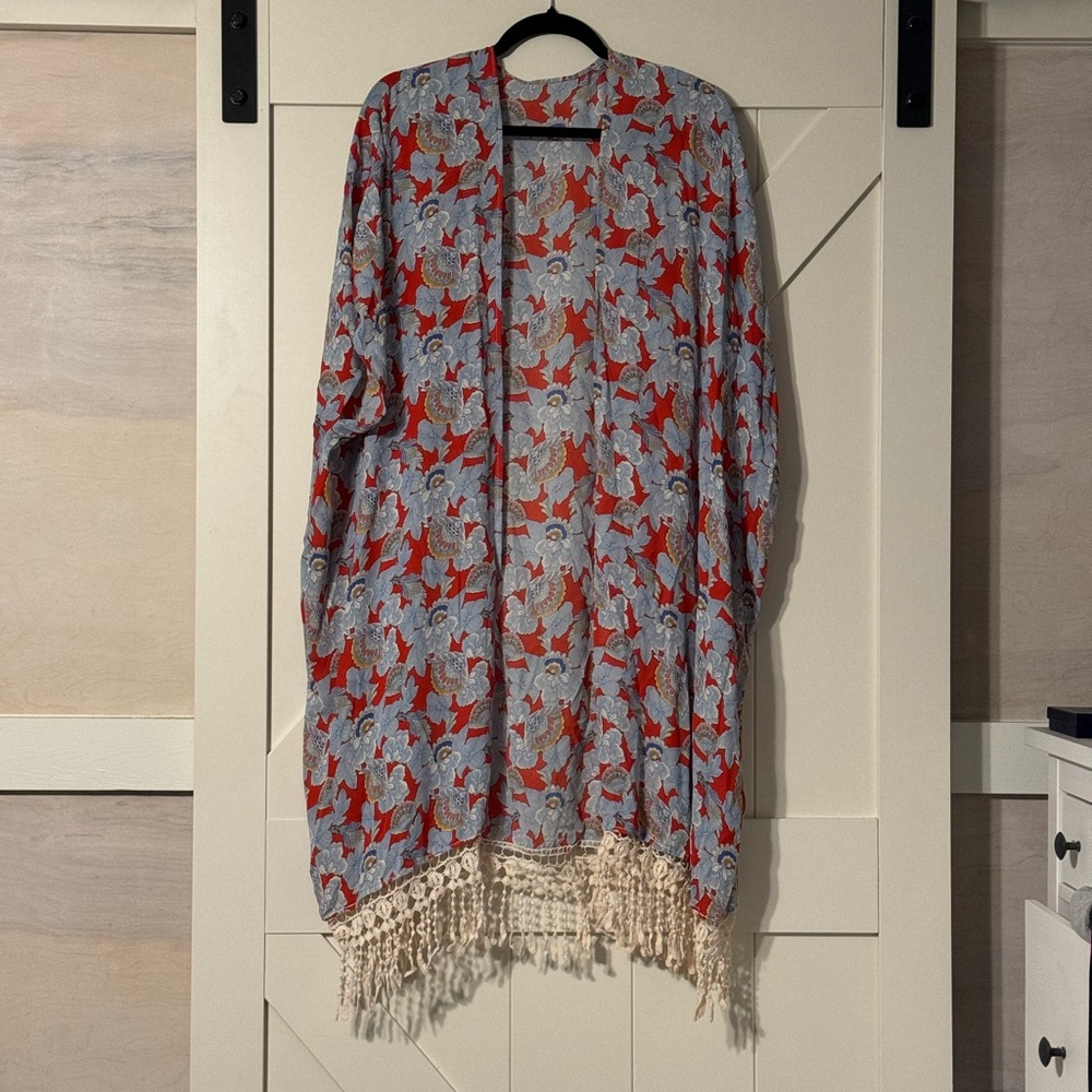 Sleeveless kimono open front cardigan swimsuit coverup